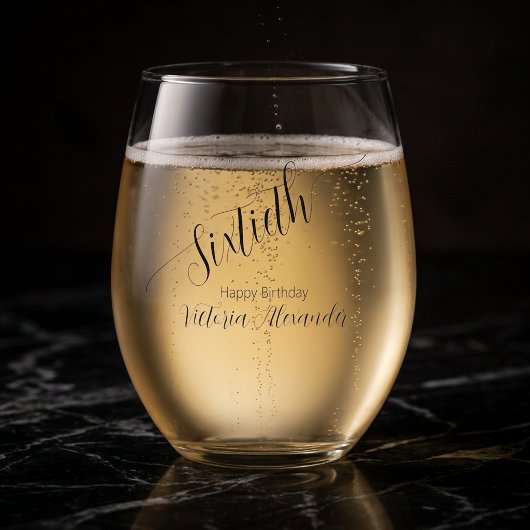 Elegant Custom Sixtieth Birthday Calligraphy ステムなしワイングラス