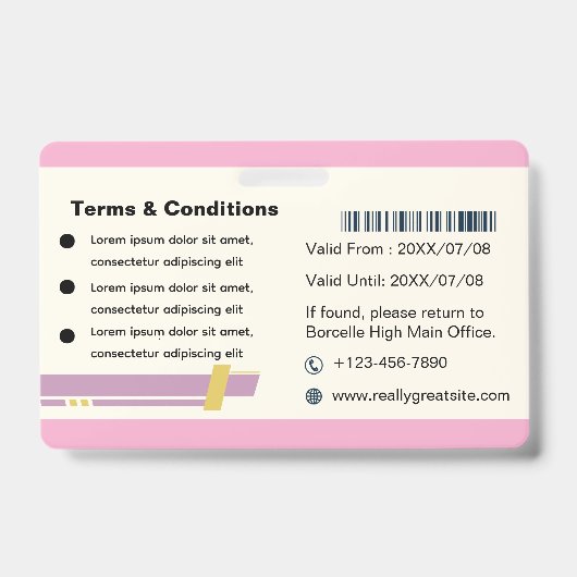 Elegant Custom Student ID Card Design バッジ (裏面)