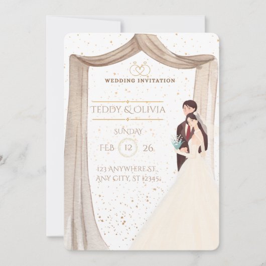 Elegant Custom Wedding Invitation - Romantic Bride 招待状 (正面)