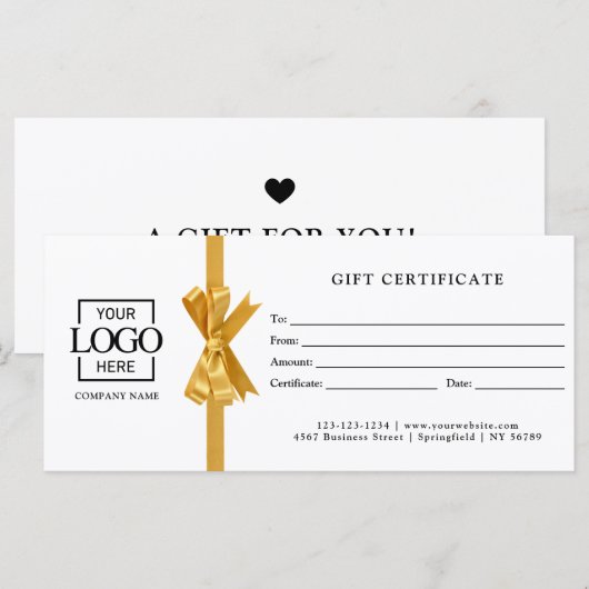 Elegant Custom White Business Gift Certificate (正面/裏面)