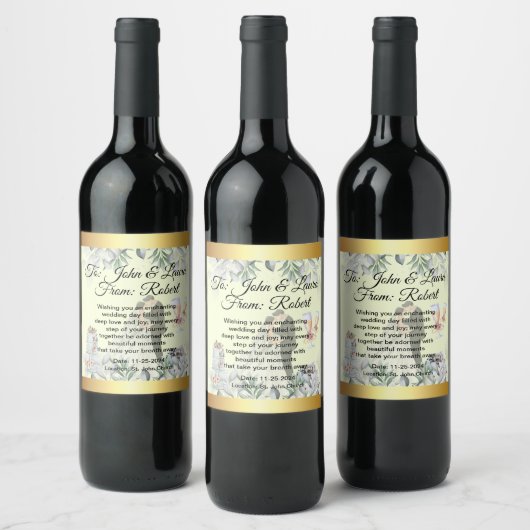 Elegant Custom Wine Bottle Labels for Weddings ワインラベル (ボトル)