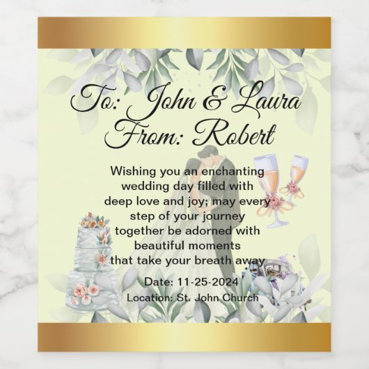 Elegant Custom Wine Bottle Labels for Weddings ワインラベル (シングルラベル)