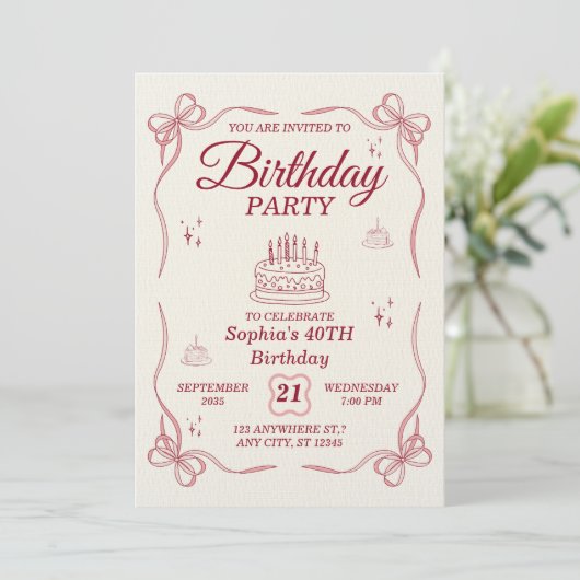 Elegant Customizable Birthday Invitation Card 招待状 (スタンド正面)