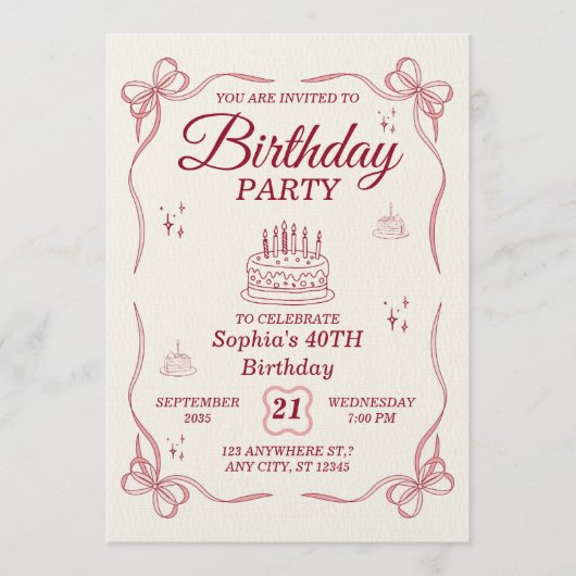 Elegant Customizable Birthday Invitation Card 招待状 (正面)