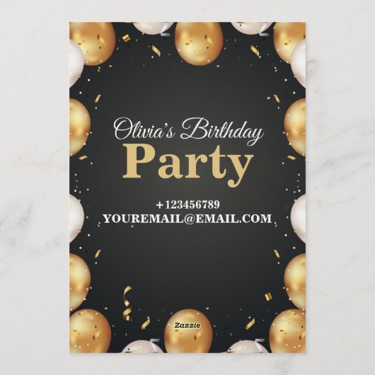 Elegant Customizable Birthday Invite Modern card 招待状 (裏面)