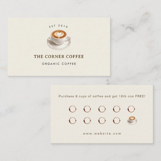 Elegant customizable Coffee shop Loyalty 名刺 (正面/裏面)