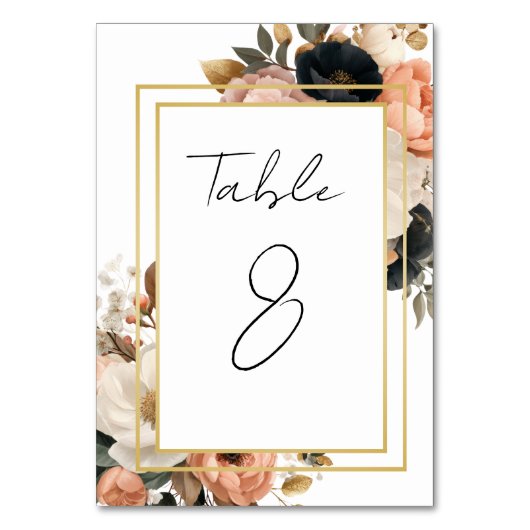 Elegant Customizable Floral Table Number Cards テーブルナンバー (正面)