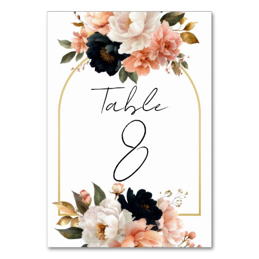Elegant Customizable Floral Table Number Cards テーブルナンバー (正面)