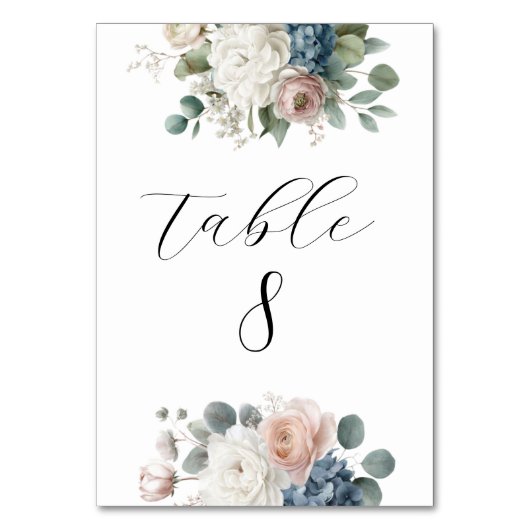 Elegant Customizable Floral Table Number Cards テーブルナンバー (正面)