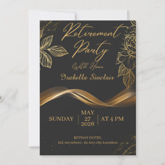 Elegant Customizable Gold Floral Retirement Party  招待状