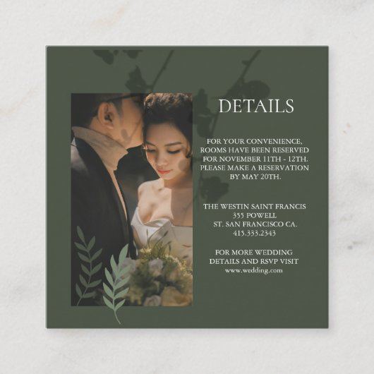 Elegant customizable olive green wedding  エンクロージャーカード (正面)
