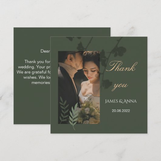 Elegant customizable olive green wedding  サンキューカード (正面/裏面)