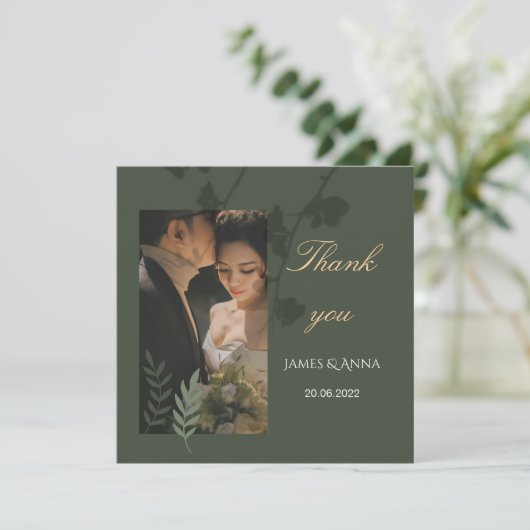 Elegant customizable olive green wedding サンキューカード (スタンド正面)