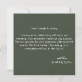 Elegant customizable olive green wedding サンキューカード (裏面)