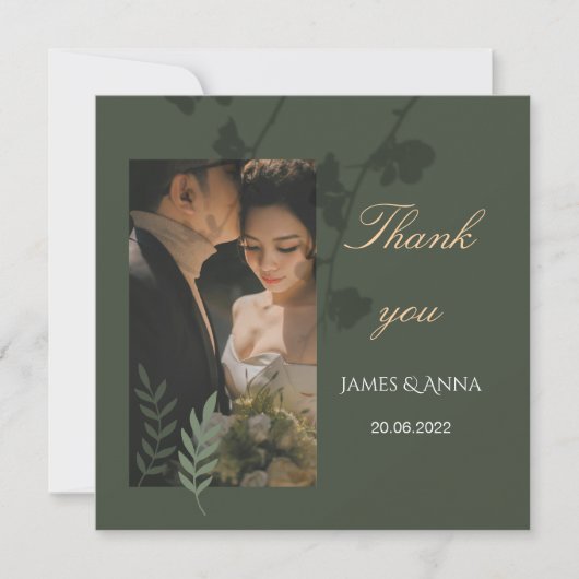 Elegant customizable olive green wedding サンキューカード (正面)