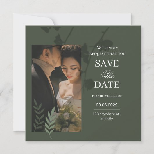Elegant customizable olive green wedding セーブザデート (正面)
