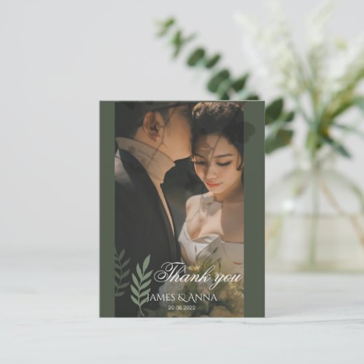 Elegant customizable olive green wedding  ポストカード (スタンド正面)