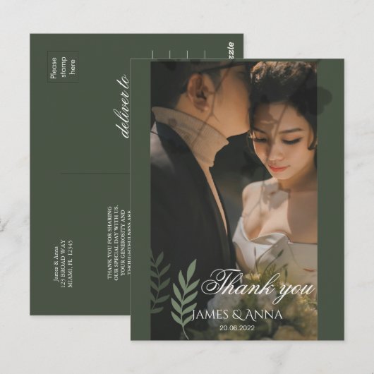 Elegant customizable olive green wedding  ポストカード (正面/裏面)