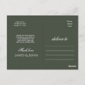 Elegant customizable olive green wedding  ポストカード (裏面)