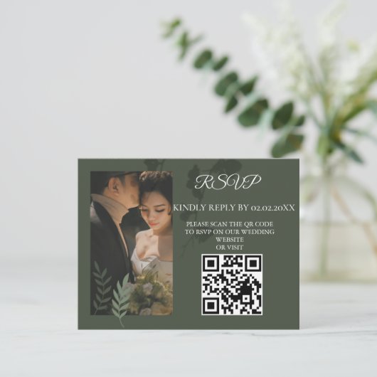 Elegant customizable olive green wedding  出欠カード (スタンド正面)