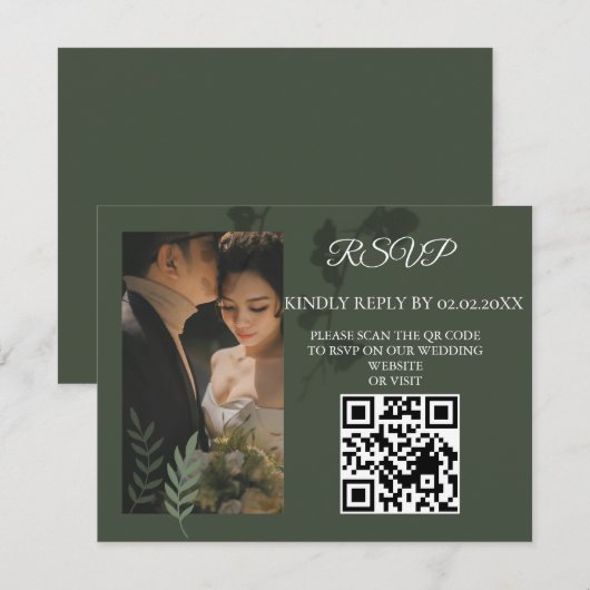Elegant customizable olive green wedding  出欠カード (正面/裏面)