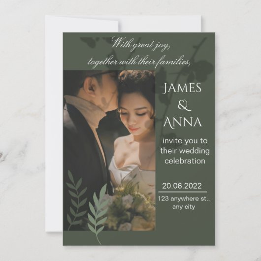 Elegant customizable olive green wedding  招待状 (正面)
