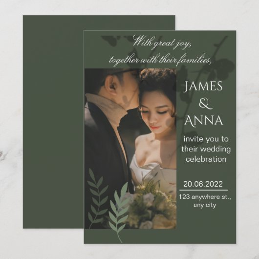 Elegant customizable olive green wedding 招待状 (正面/裏面)