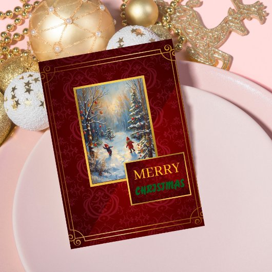 Elegant Customizable Photo Red & Gold Christmas シーズンカード