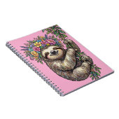 Elegant Cute Floral Sloth with Flower Crown Pink   ノートブック (右側)