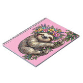Elegant Cute Floral Sloth with Flower Crown Pink   ノートブック (左側)