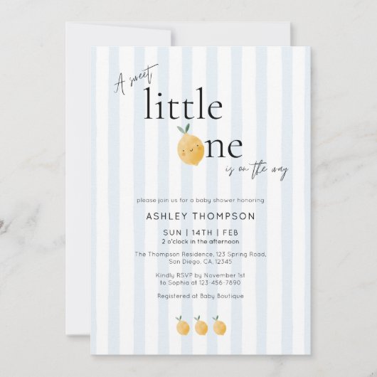 Elegant Cute Lemon Citrus Baby Shower 招待状 (正面)