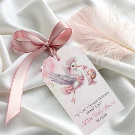 Elegant cute pink Stork Baby Girl Shower  ギフトタグ