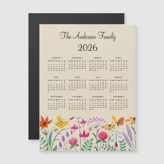 Elegant Cute Watercolor Wildflowers Calendar 2026 (正面/裏面)