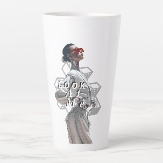 Elegant Cyborg in White Futurisistic Fashion カフェラテマグ (正面)