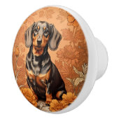 Elegant Dachshund And Marigolds   セラミックノブ (右)