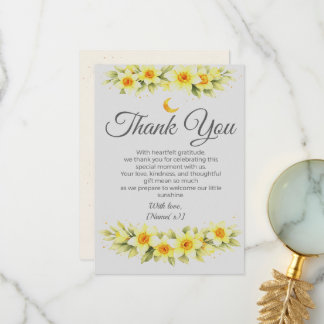 Elegant Daffodil Baby Shower Thank You Card サンキューカード