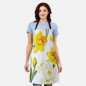 Elegant Daffodil Floral Pattern Kitchen Wear エプロン (着用した状態)