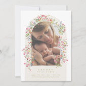 elegant dainty floral arch 4 photo our baby birth 案内状 (正面)