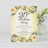 Elegant Daisies Garden Floral 25th Birthday Party 招待状 (スタンド正面)