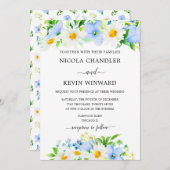 Elegant Daisy and Forget Me Not Wedding 招待状 (正面/裏面)