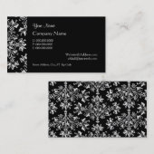 Elegant Daisy Damask in White on Black Custom 名刺 (正面/裏面)