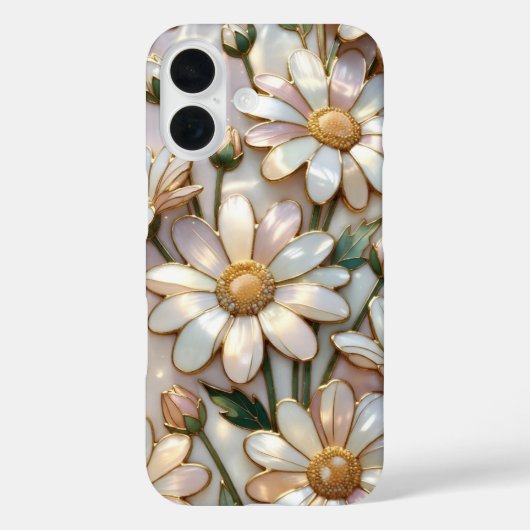 Elegant Daisy iPhone Case Stained Glass Ivory Gold Case-Mate iPhoneケース (裏面)