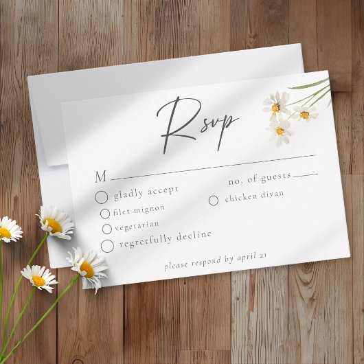 Elegant Daisy Watercolor Minimalist Wedding 出欠カード