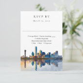 Elegant Dallas Skyline Watercolor Wedding 出欠カード (スタンド正面)