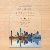 Elegant Dallas Skyline Watercolor Wedding Arch アクリル招待状 (正面)
