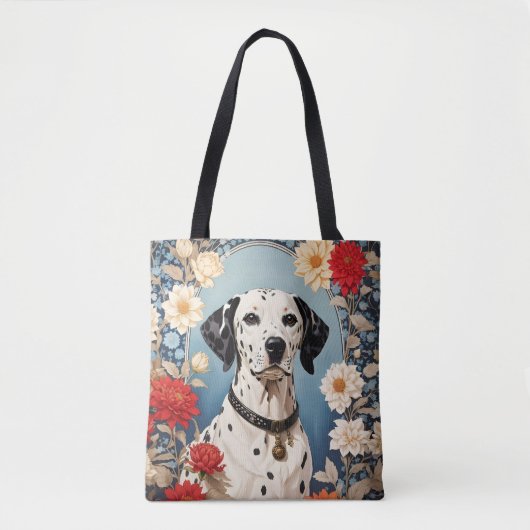 Elegant Dalmatian with Dahlia Flowers トートバッグ (正面)