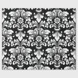 Elegant Damask black and white wrapping paper roll ラッピングペーパー