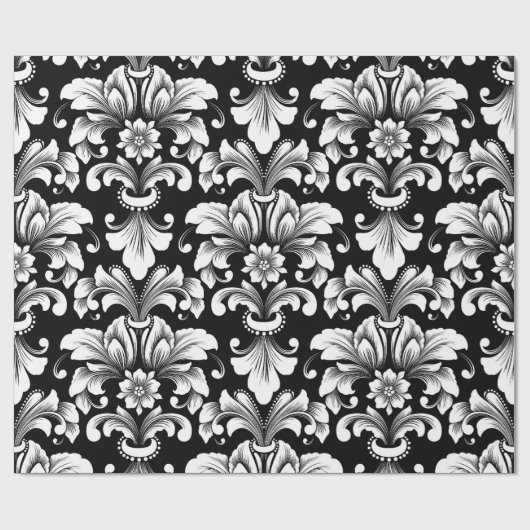 Elegant Damask black and white wrapping paper roll ラッピングペーパー (フラット)