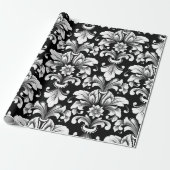 Elegant Damask black and white wrapping paper roll ラッピングペーパー (アンロールド)