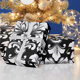 Elegant Damask black and white wrapping paper roll ラッピングペーパー